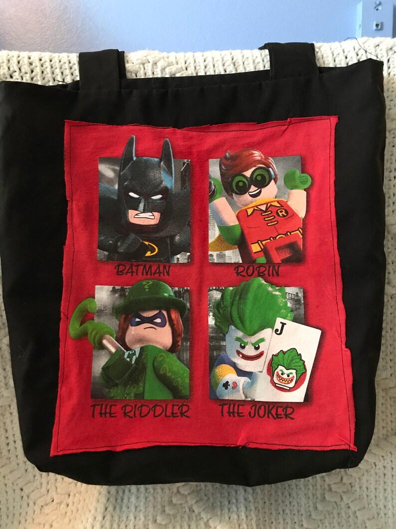 Lego Batman repurposed t-shirt tote