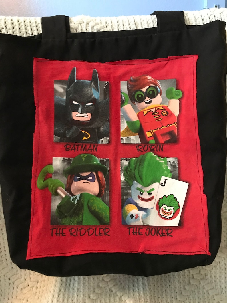 Lego Batman repurposed t-shirt tote