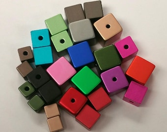 Anodized Aluminum Modern Square Vibrant Cube Beads (set of 4)