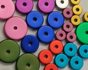 Anodized Aluminum Spacer, Rondelle Washer Bead, Flat Saucer Beads (set of 4)