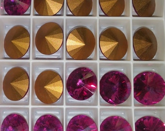 Fuschia 14 mm 1122 Rivoli Swarovski Kristalle mit Goldfolie Hintergrund (6)
