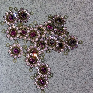 Vintage Amethyst Swarovski Crystal Flower Embellishments, Brass Plated (Set of 4)