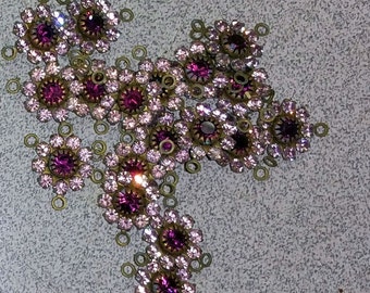 Vintage Amethyst & Lavender Swarovski Crystal Flower with three loops Purple Crystal flowers (set of 4)