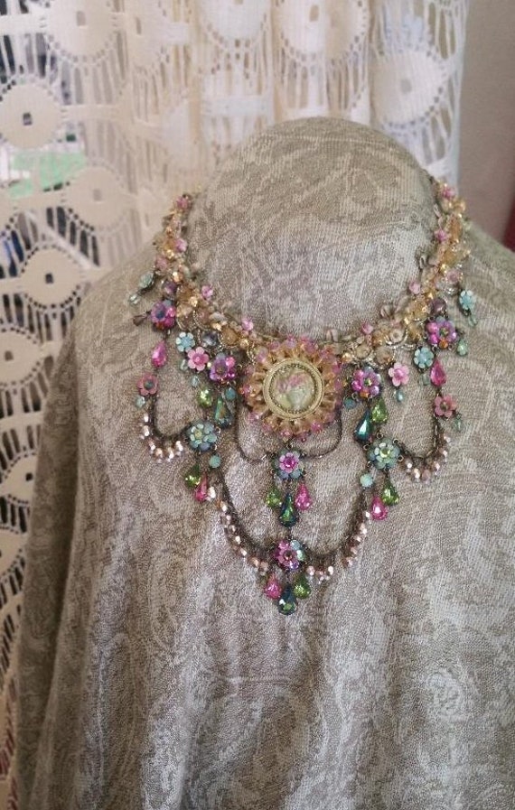 Vintage Victorian Crystal Bib One of a Kind Necklace