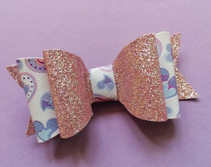 Purple and Pink Heart Glitter Hair Bow 3 inches