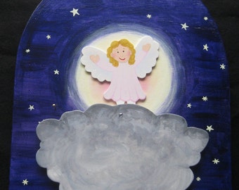 Cloud angels, movable wooden image, luck
