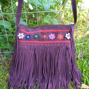 Pink Flower Fringe Purse, Festival Fringe Bag, Hippie Handbag, Boho Chic Embellished Purse