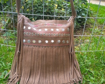 Brown fringed ,medium,crossbody, leather bag.Bohemian  fringe bag. Boho,hippie leatherbag.Gift for woman.Women's purse.Vintage, handmade