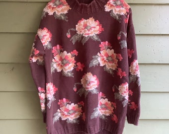 1990er Jahre Talbot’s Cotton Floral Sweater Cottagecore Goblincore Erdfarben Herbst M