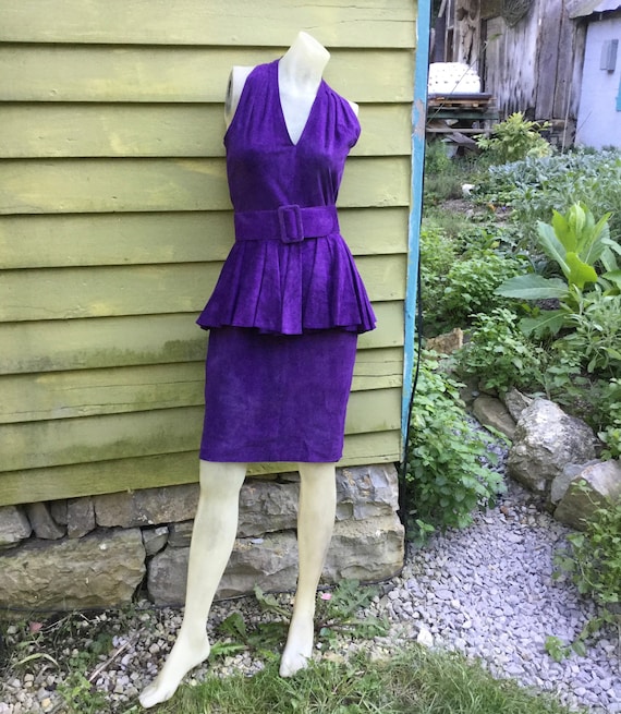 1980s Purple Suede Pia Rucci Halter Dress with a P