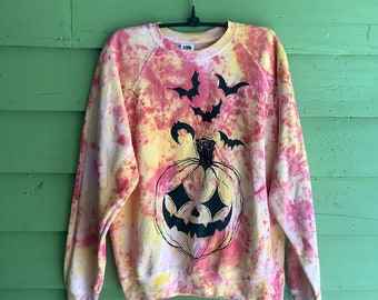 1990s Y2K Tie Dye Halloween Sweatshirt Cottagecore Goblincore M/L