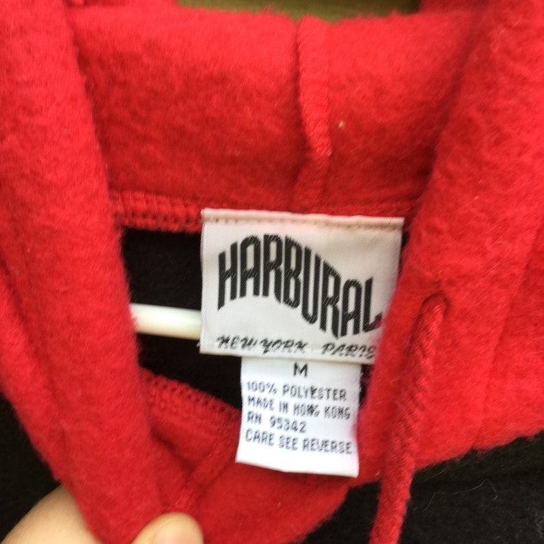 1990s Early 200os Harbural Brand Minimalist Red and Black Color Blocked Plus Size Fleece Pullover Anorak XL