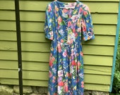 1980s Amazing Cotton Floral Print Vickie Vaughn Tea Dress Cottagecore Boho L XL