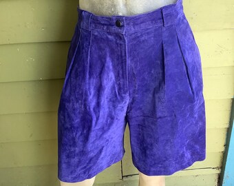 1990er Jahre Blau Wildleder Falten vorne Hohe Taille Shorts mit weitem Bein Hipster Streetwear whimsigoth M