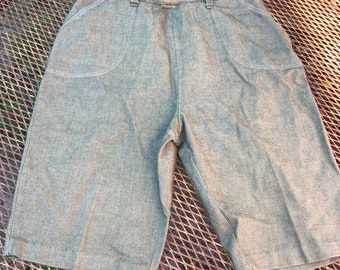 1950s Carol Brent Green Denim High Waisted Shorts with Side Zipper 32 Waist