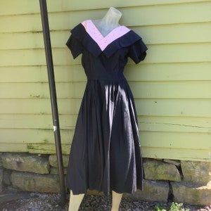 1950s Rockabilly Pin Up Glam Goth True Vintage Black Taffeta Party Dress  S