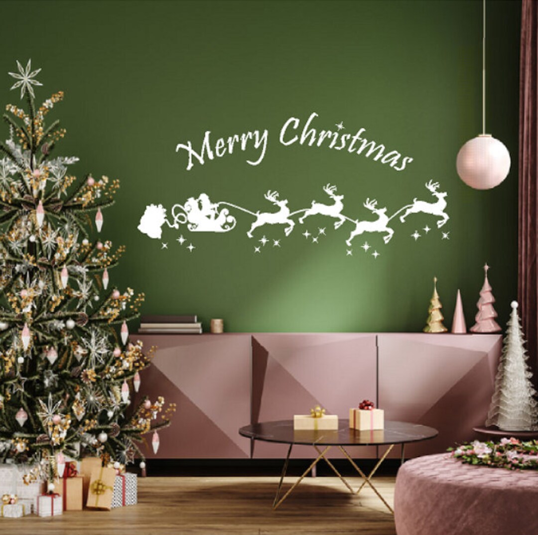 Flying Santa and Reindeer Decal / Santa / Santa Sleigh / Etsy