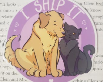 Pegatina de gato negro/golden retriever