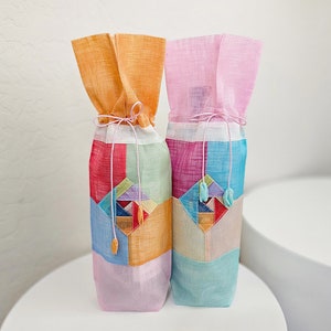 Bomano Wine Bottle Covers | Korean Hanbok fabric, Wine Gift Bags, Party Gift