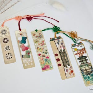 Gold Plated Metal Korean Traditional Bookmark with Tassel Book Club Gift for Readers
