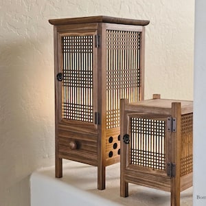Korean Wooden Crafted Hanji Shade Window Grilled Pattern Lantern Accent Lamp Sconce | Home Decor Lighting, Bedroom Light, LED Light bulb
