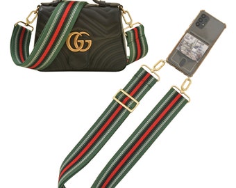 Embroidered Purse Strap: Green & Red Stripe, Adjustable Crossbody Strap