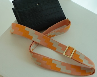 Orange Checked Bag Strap, Adjustable Crossbody Replacement