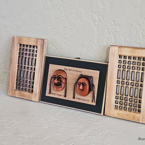 Korean Traditional Wooden Crafted Yangban Mask Mini Window Grilled Door Decor Frame Miniature Decoration Asian Smile Masks