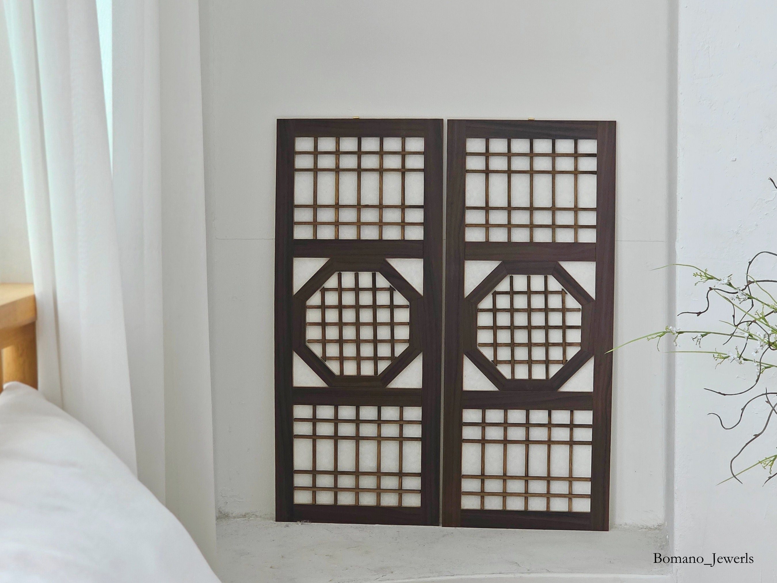 Korean Asian Traditional Handmade Wooden Crafted Long Rectangle Window Grilled Door Home Decor Frame, Dolh Korean Birthday Deco