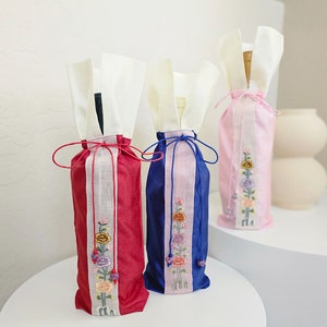 Bomano Wine Bottle Covers | Floral Korean Hanbok fabric, Wine Gift Bags, Party Gift