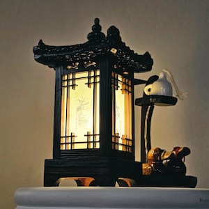Korean Wooden Accent Hanji Lantern Shade Sconce with LED bulb | Home Decor Lighting, Bedroom Art Lamp, Table Light, Hanok design
