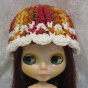 12 inch BLYTHE Doll Crochet HAT ~ Beanie, Cap ~ Handmade Multicolor Earth-Tones Yarn