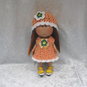 Made to fit your 9 inch Mini Mia doll, Handmade Crocheted Dress and Hat, CITRUS PUNCH set