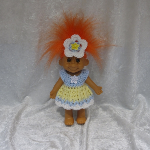 Made to Fit Your 7" TRACEY TROLL Doll, Handmade Outfit ~ Crochet Dress and Crocheted Flower and Ribbon Flower Headband ~ Spring Day