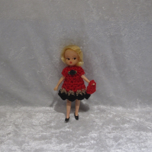 DOLLY DARLING Crochet Dress and Purse Set for your vintage 5"Dolls ~ Handmade Dress Set ~ "Prim and Proper"