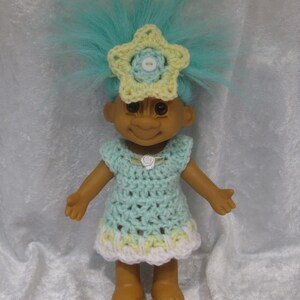 Made to Fit Your 7" TRACEY TROLL Doll, Handmade Outfit ~ Crochet Dress and Crocheted Flower and Button Headband ~ Lemon Lime