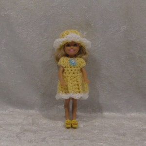 Made to fit your 5.5-inch doll, Handmade Crocheted Dress and Hat, SUNSHINE Set #Chelsea 11