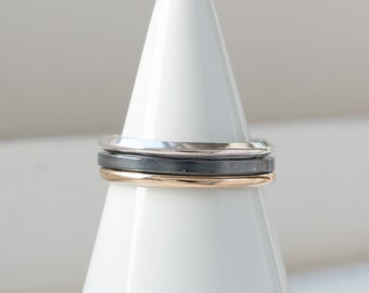 Set of 3 Stacking Rings, Square Triangle and Round, High Polish, Sterling Silver, Oxidized Sterling Silver, Gold Filled