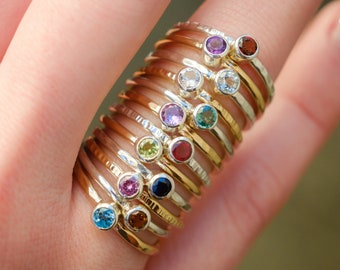 Custom Birthstone Stacking Rings, 3.5mm Stone, Gold Filled and Sterling Silver