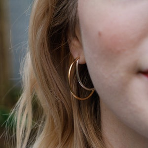 Crescent Moon Hoop Earrings, Mismatched, Mix Metal, Sterling Silver, Gold Filled image 4