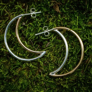 Crescent Moon Hoop Earrings, Mismatched, Mix Metal, Sterling Silver, Gold Filled image 2