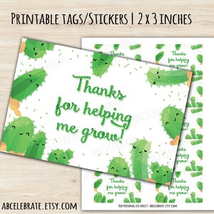 Thanks For Helping Me Grow Printable Cactus Succulent Tag / Sticker, End of School Year Plant Favor, Teacher Appreciation | Coach Plant Gift