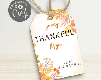 So Very Thankful For You | Fall Printable Gift Tag | Thanksgiving Favor Tag | Friendsgiving Gift Tag | Editable Personalized