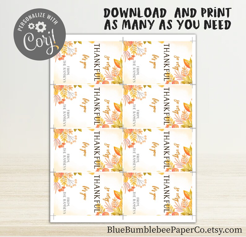 So Very Thankful for You Fall Printable Gift Tag Thanksgiving Favor Tag ...