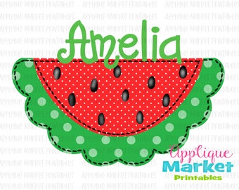 Scallop Watermelon Red Green Faux Applique Gingham Printable PNG Clipart for Digital Download, Sublimation and Heat Transfer Printables