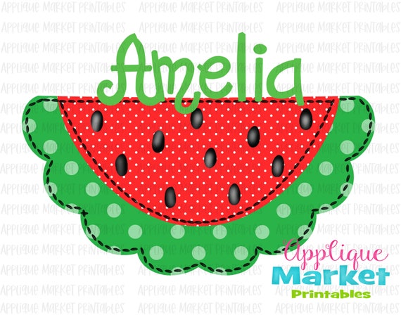 Scallop Watermelon Red Green Faux Applique Gingham Printable PNG Clipart for Digital Download, Sublimation and Heat Transfer Printables