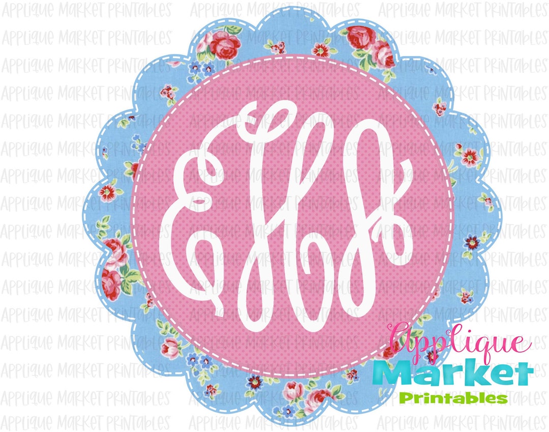Scallop Circle Monogram Frame Faux Applique Fabric Embroidery Printable