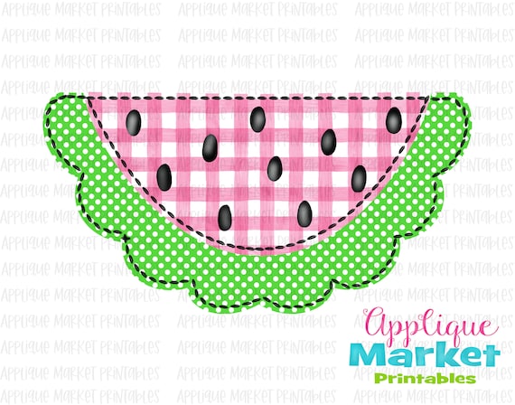 Scallop Watermelon Pink Green Faux Applique Gingham Printable PNG Clipart for Digital Download, Sublimation and Heat Transfer Printables