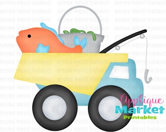 Dump Truck Fish Bucket Worms Printable PNG, Sublimation Design, Digital Instant Download for Heat Transfer