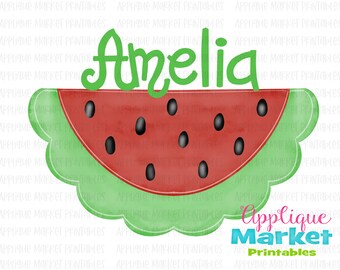 Scallop Watermelon Red Green Watercolor Printable PNG, Sublimation Design, Digital Instant Download for Heat Transfer